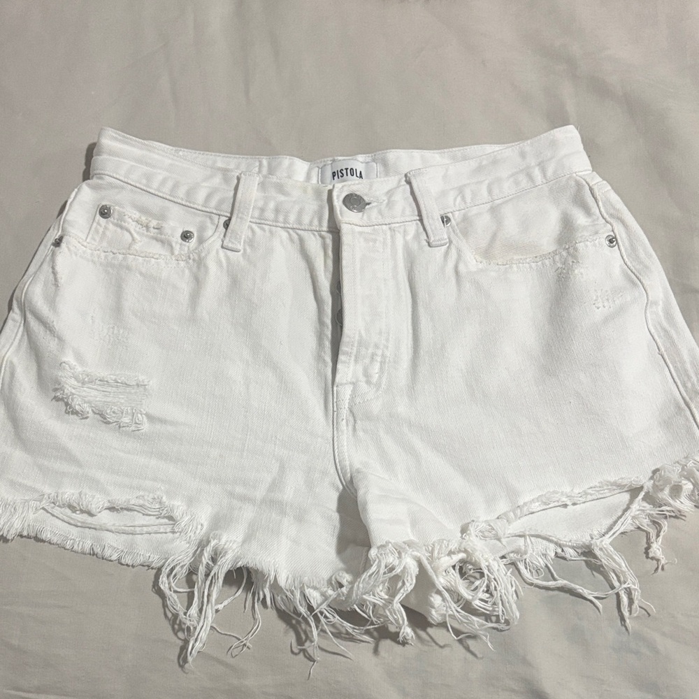 Pistola White Frayed Hem Jean Shorts